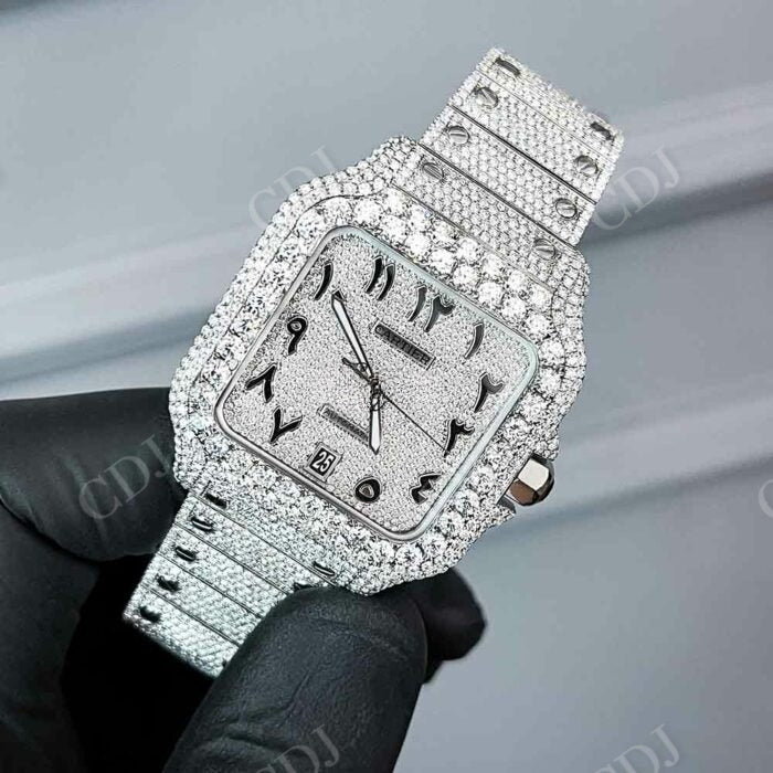 Luxury Custom Arabic Dial Diamond Cartier Watch – customdiamjewel