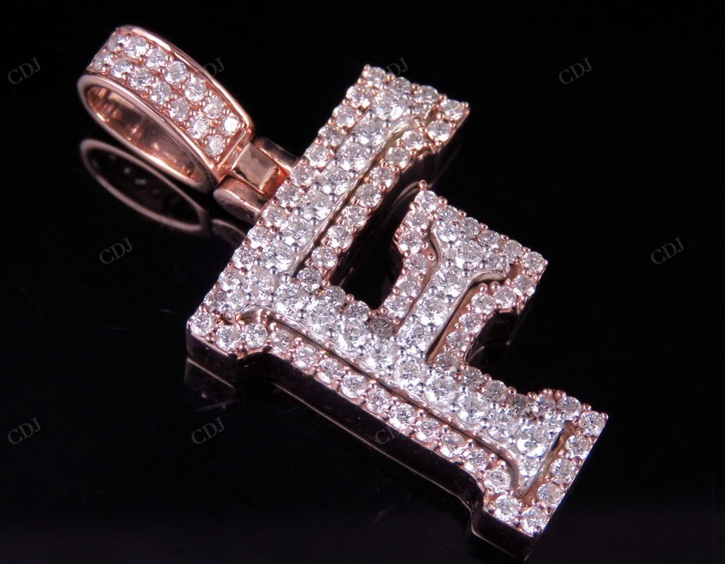 1.5" 1.5 CTW 14k Solid Two Tone Gold Diamond Initial 'F' Letter Pendant CustomDiamJewel