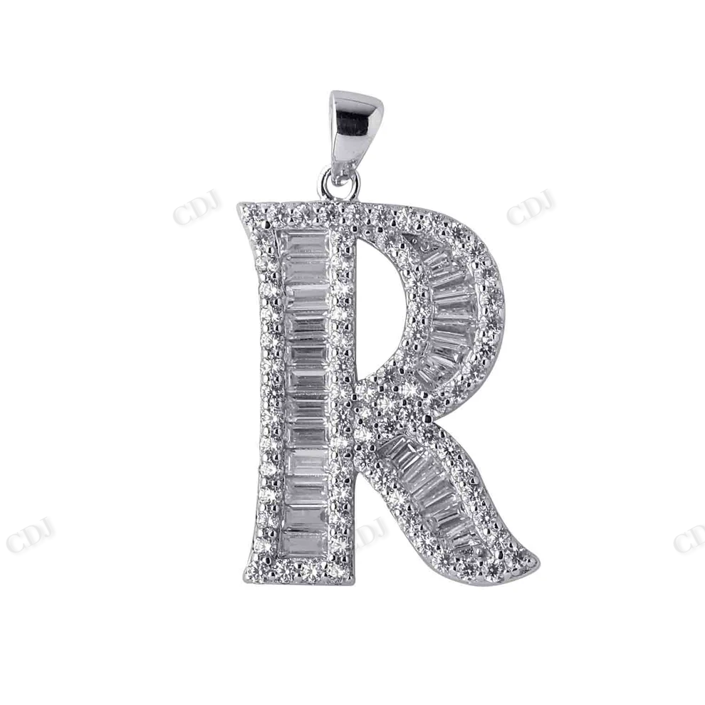 Sterling Silver Baguette R Letter Moissanite Pendant hip hop jewelry CustomDiamJewel