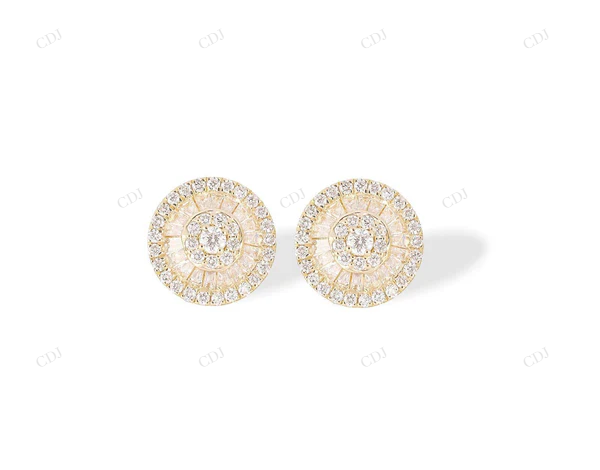 Halo Stud Earrings with Baguette Moisasnite Diamonds Stud earrings CustomDiamJewel