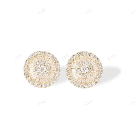Gold Platted Halo Baguette Moisasnite Diamond Stud Earrings Stud earrings CustomDiamJewel