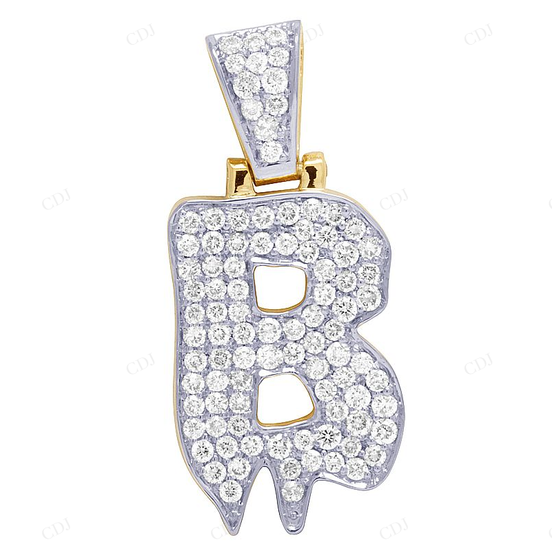 10K Gold Custom Natural Diamond B Letter Pendant For Men CustomDiamJewel