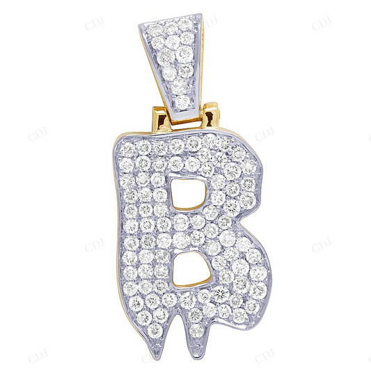10K Gold Custom Natural Diamond B Letter Pendant For Men CustomDiamJewel