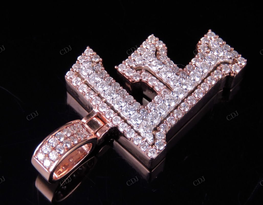 1.5" 1.5 CTW 14k Solid Two Tone Gold Diamond Initial 'F' Letter Pendant CustomDiamJewel
