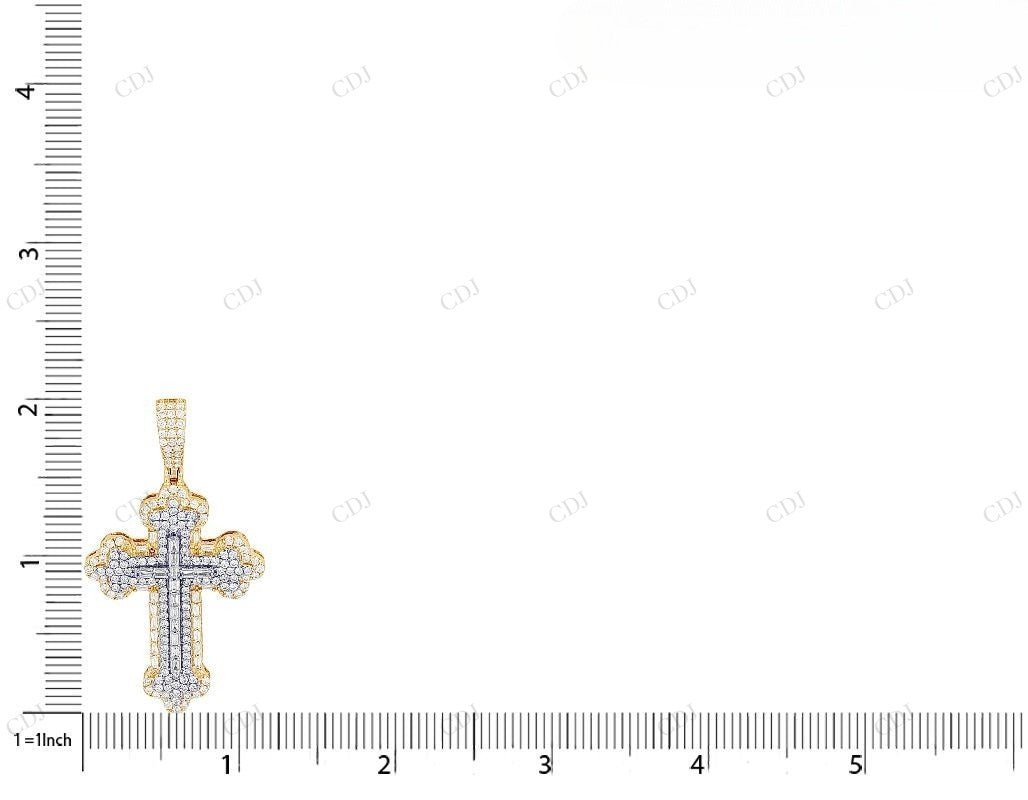 Baguette Lab Grown Diamond 10K Yellow Gold Cross Pendant Hip Hop Pendent CustomDiamJewel