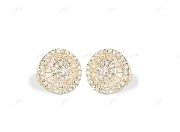Halo Stud Earrings with Baguette Moisasnite Diamonds Stud earrings CustomDiamJewel