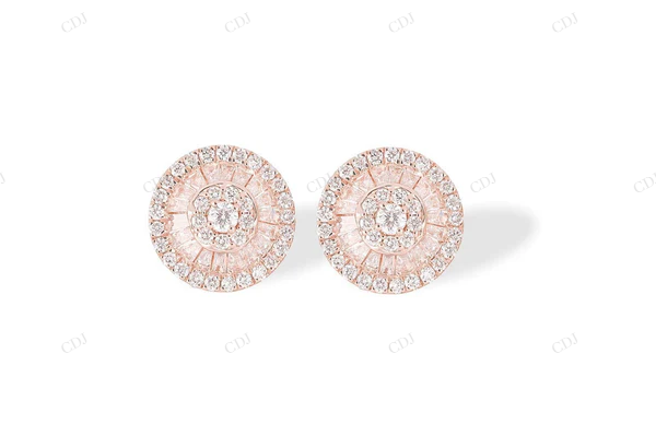 Halo Stud Earrings with Baguette Moisasnite Diamonds Stud earrings CustomDiamJewel