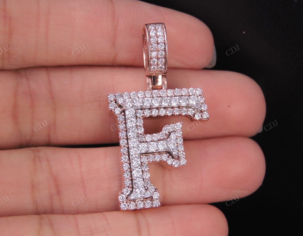 1.5" 1.5 CTW 14k Solid Two Tone Gold Diamond Initial 'F' Letter Pendant CustomDiamJewel
