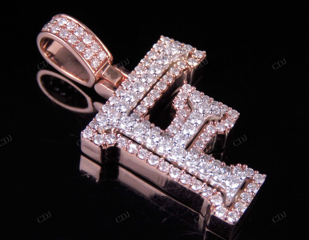 1.5" 1.5 CTW 14k Solid Two Tone Gold Diamond Initial 'F' Letter Pendant CustomDiamJewel