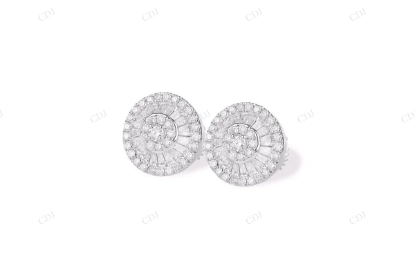 Halo Stud Earrings with Baguette Moisasnite Diamonds Stud earrings CustomDiamJewel