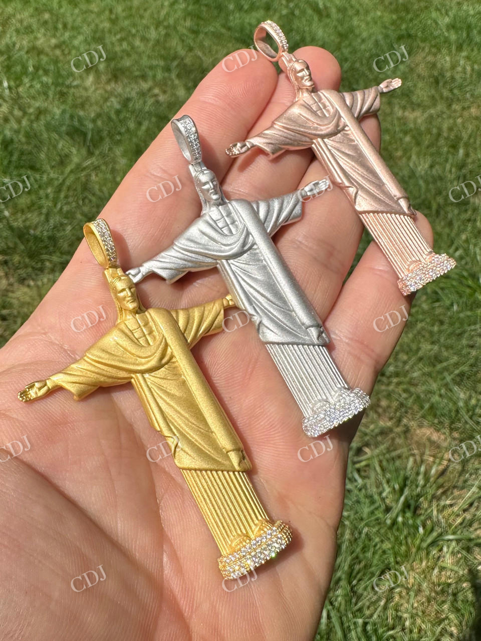 Christ The Redeemer 14k Solid Gold Diamond Pendant  customdiamjewel   