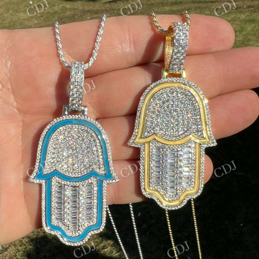 Men's Hamsa Hand Iced Out Diamond Pendant  customdiamjewel   