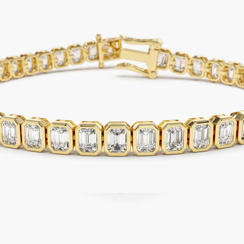 Moissanite Emerald Cut Bezel Set Diamond Bracelet  customdiamjewel   