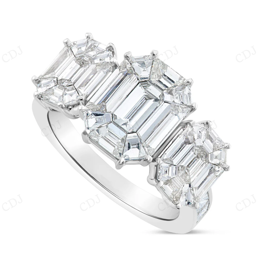 Sterling Silver Moissanite Baguette Emerald Three Stone Ring hip hop jewelry CustomDiamJewel