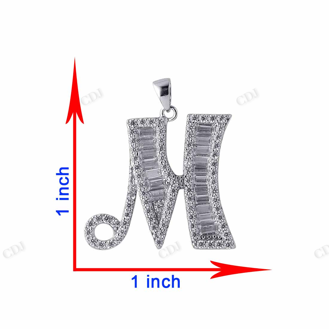 Sterling Silver Baguette M Letter Moissanite Pendant hip hop jewelry CustomDiamJewel