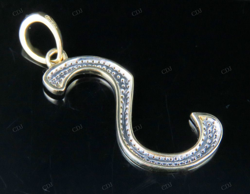 1.6" 10K Gold Natural Diamond S Initial Letter Pendant CustomDiamJewel