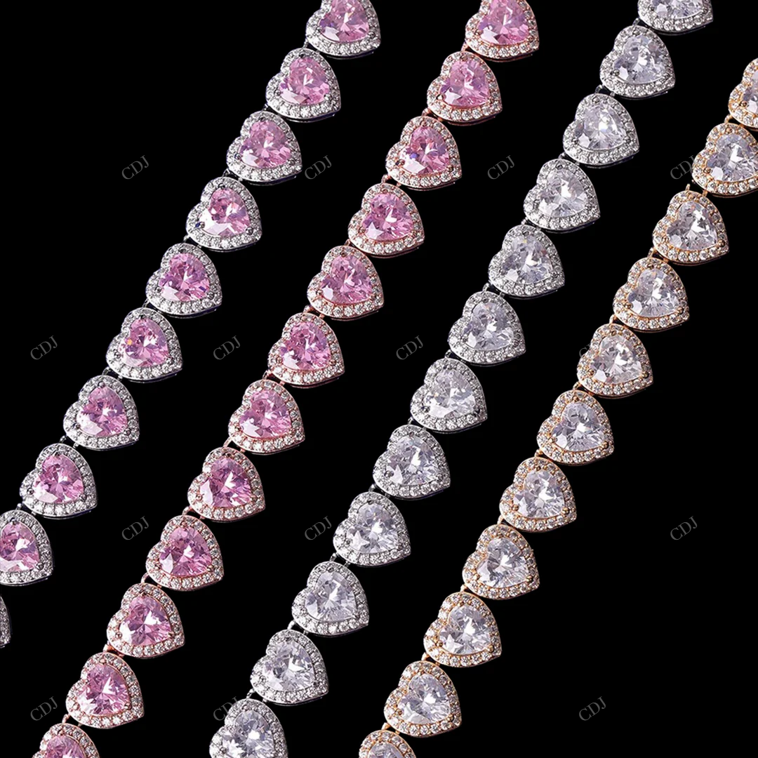 VVS Moissanite 925 Sterling Silver Heart Chain CustomDiamJewel