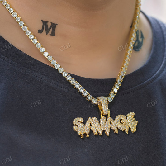 Hip Hop Yellow Gold Plated SAVAGE Pendant hip hop jewelry CustomDiamJewel