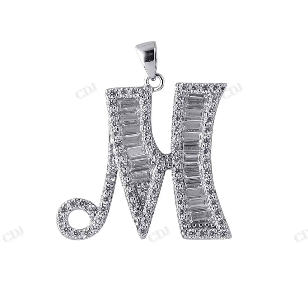 Sterling Silver Baguette M Letter Moissanite Pendant hip hop jewelry CustomDiamJewel
