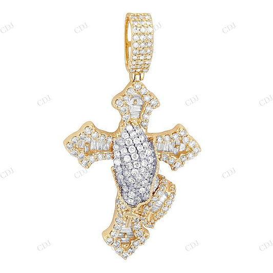 10k Gold Praying Hands On Cross Lab Grown Dimaond Pendant Hip Hop Pendent CustomDiamJewel
