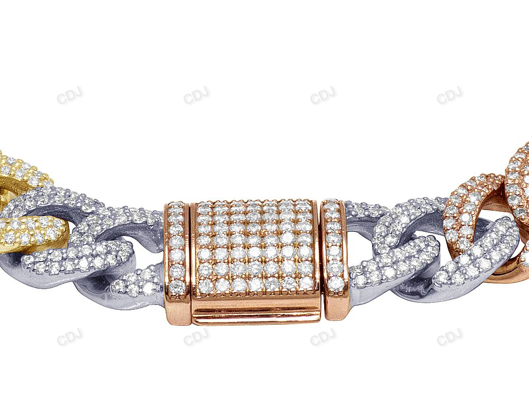 Three Tone Silver Moissanite Iced Out Bracelet