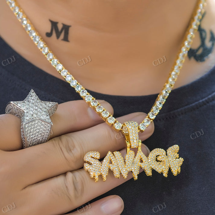 Hip Hop Yellow Gold Plated SAVAGE Pendant hip hop jewelry CustomDiamJewel