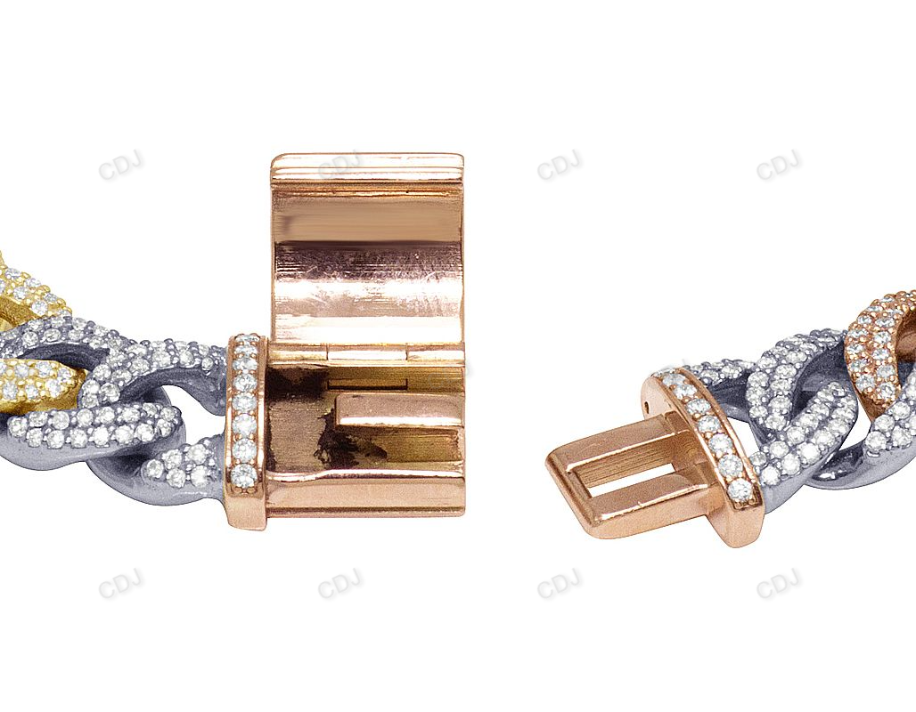 Three Tone Silver Moissanite Iced Out Bracelet