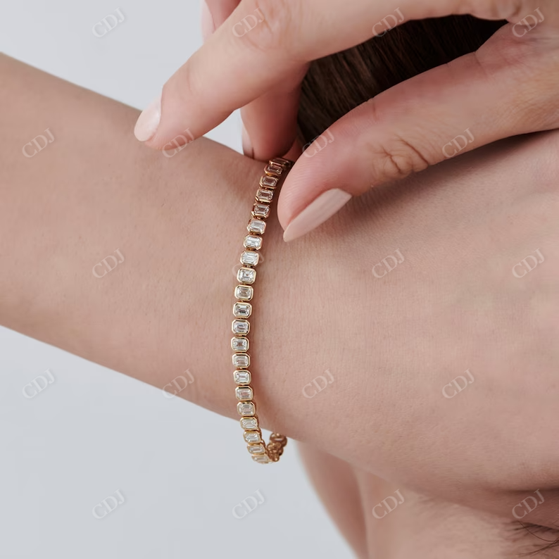 Moissanite Emerald Cut Bezel Set Diamond Bracelet  customdiamjewel   