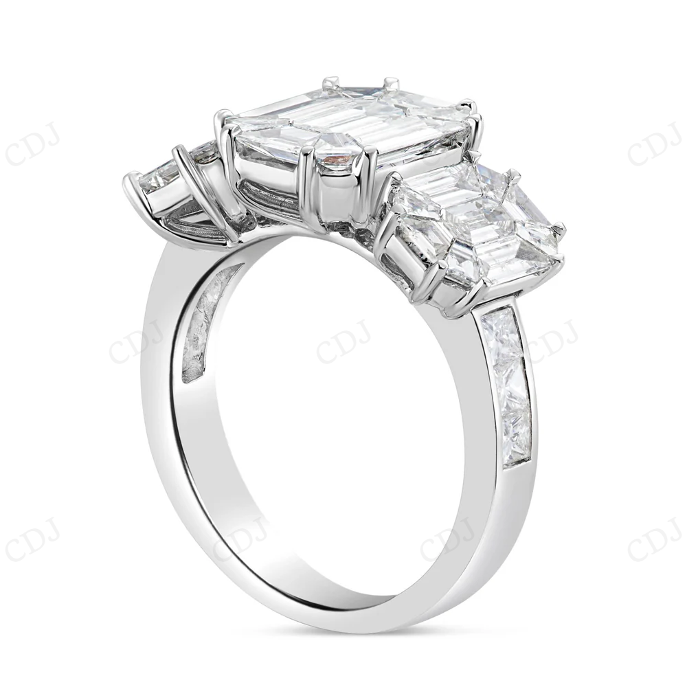 Sterling Silver Moissanite Baguette Emerald Three Stone Ring hip hop jewelry CustomDiamJewel