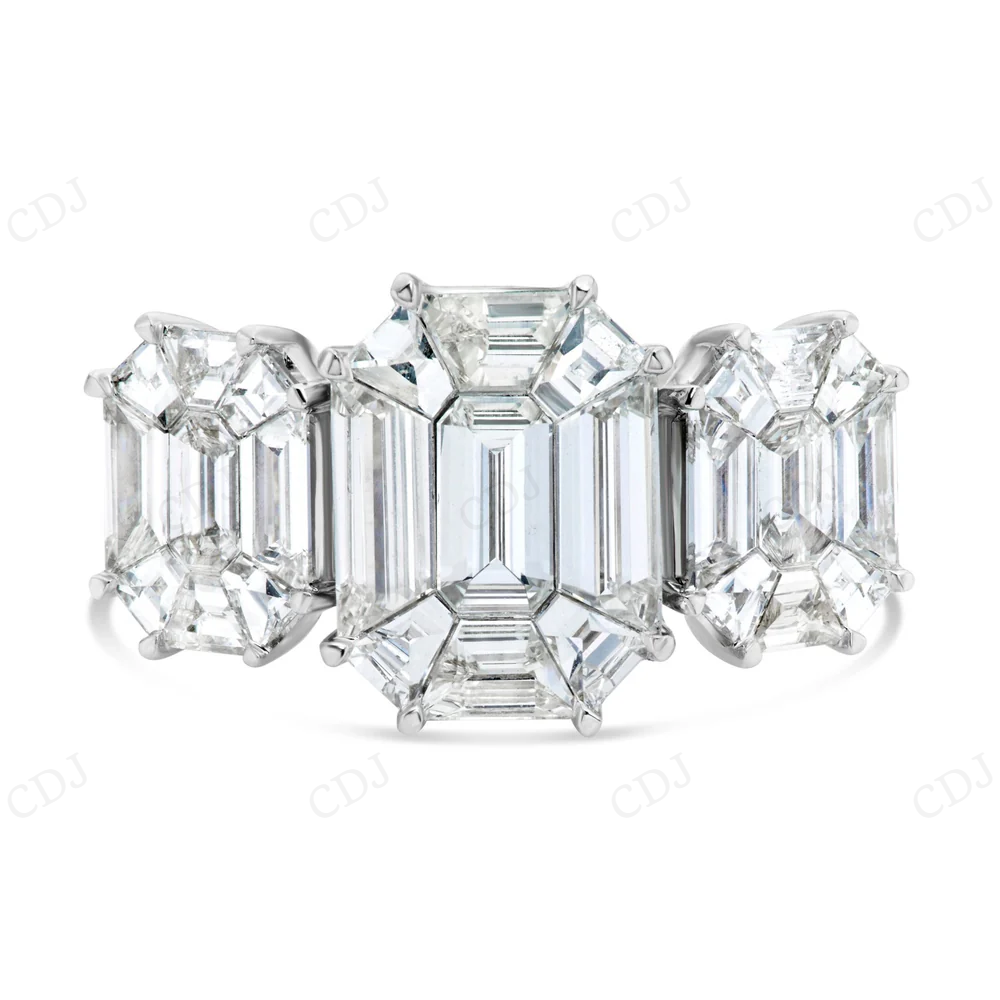 Sterling Silver Moissanite Baguette Emerald Three Stone Ring hip hop jewelry CustomDiamJewel