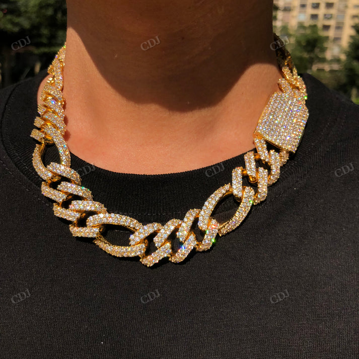 18mm Iced Out Diamond Figaro Cuban Link Chain hip hop jewelry CustomDiamJewel