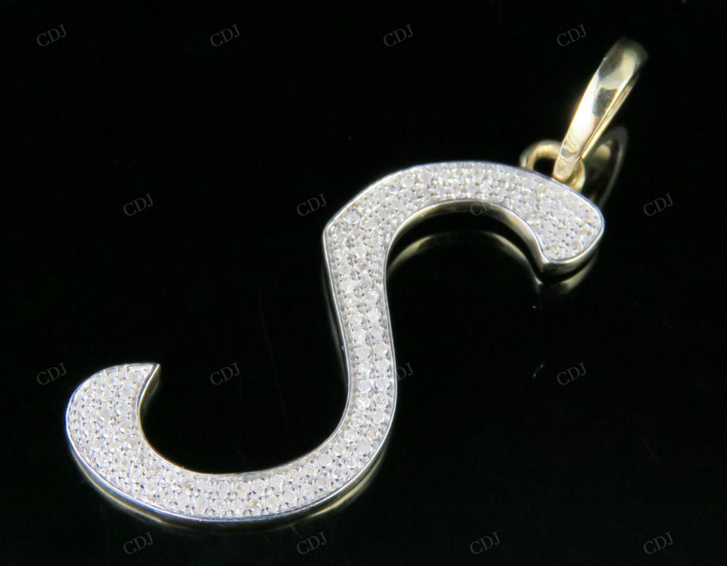 1.6" 10K Gold Natural Diamond S Initial Letter Pendant CustomDiamJewel