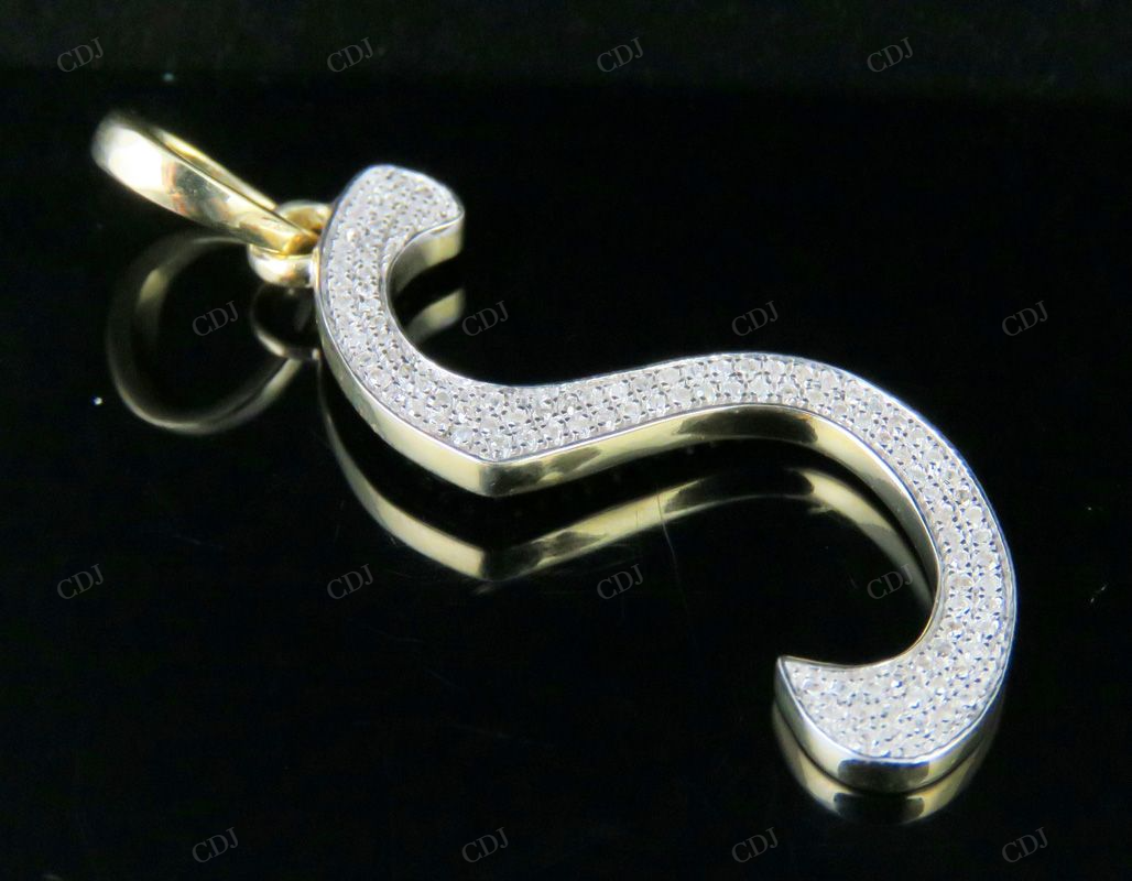 1.6" 10K Gold Natural Diamond S Initial Letter Pendant CustomDiamJewel
