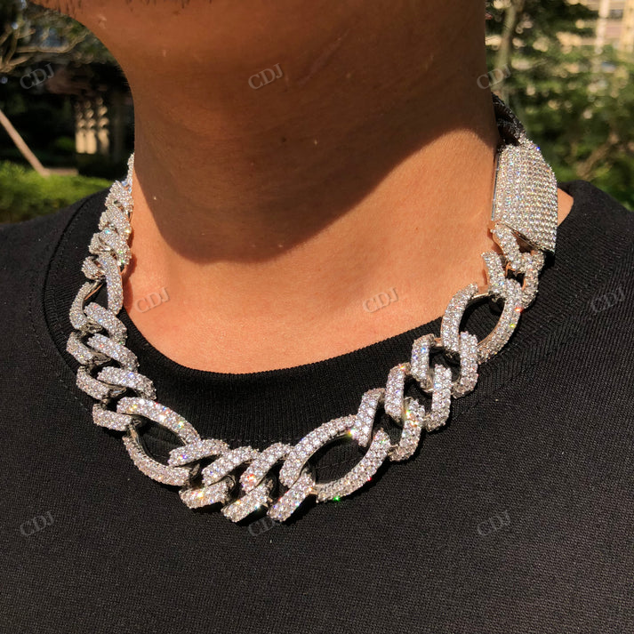 18mm Iced Out Diamond Figaro Cuban Link Chain hip hop jewelry CustomDiamJewel