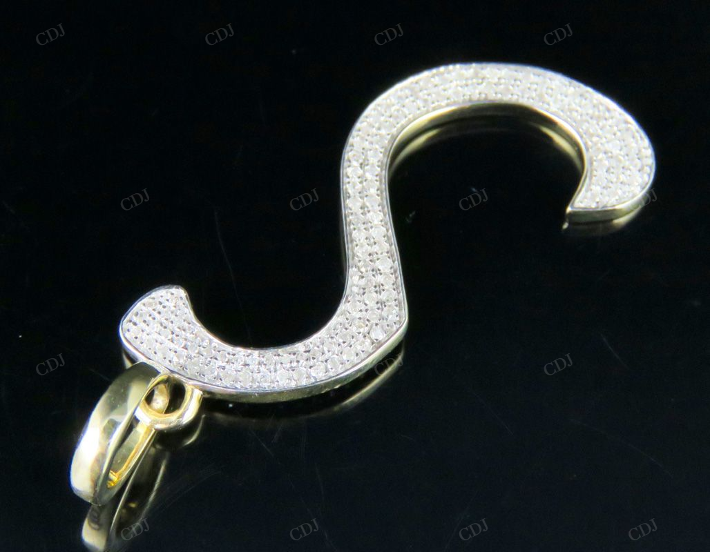 1.6" 10K Gold Natural Diamond S Initial Letter Pendant CustomDiamJewel