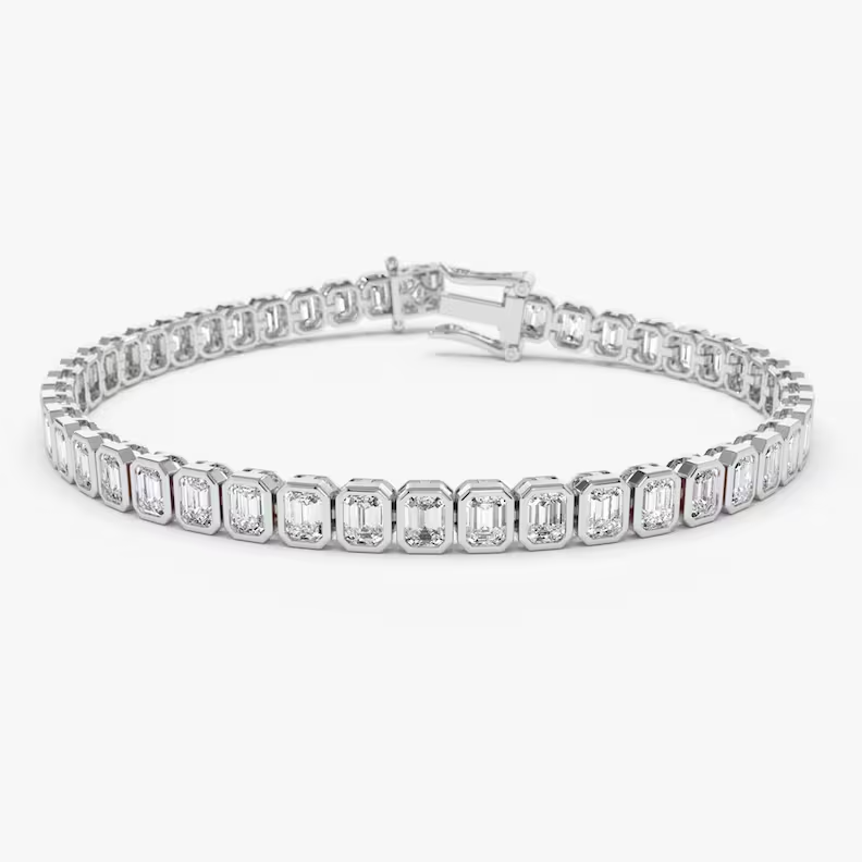 Moissanite Emerald Cut Bezel Set Diamond Bracelet  customdiamjewel Sterling Silver White Gold VVS-EF