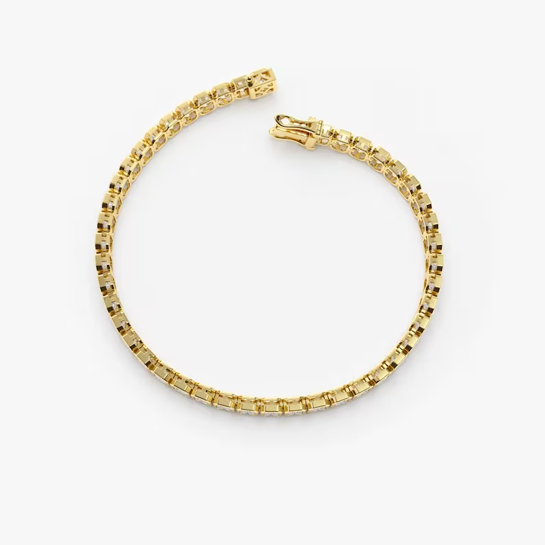 Moissanite Emerald Cut Bezel Set Diamond Bracelet  customdiamjewel   