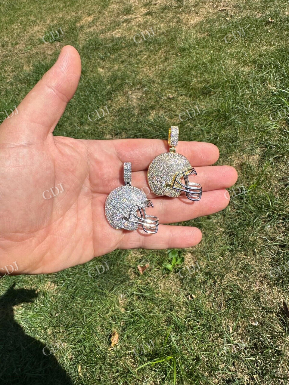 Football Helmet Round Diamond Hip Hop Pendant  customdiamjewel   