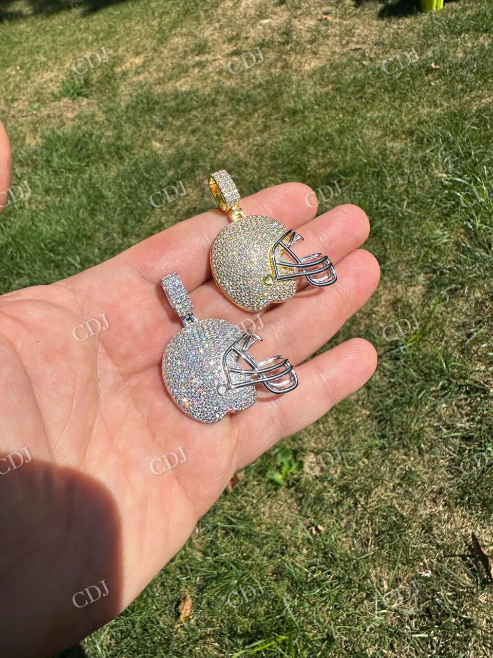 Football Helmet Round Diamond Hip Hop Pendant  customdiamjewel   