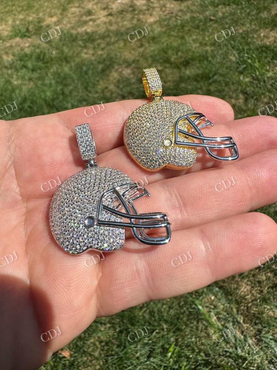 Football Helmet Round Diamond Hip Hop Pendant  customdiamjewel   