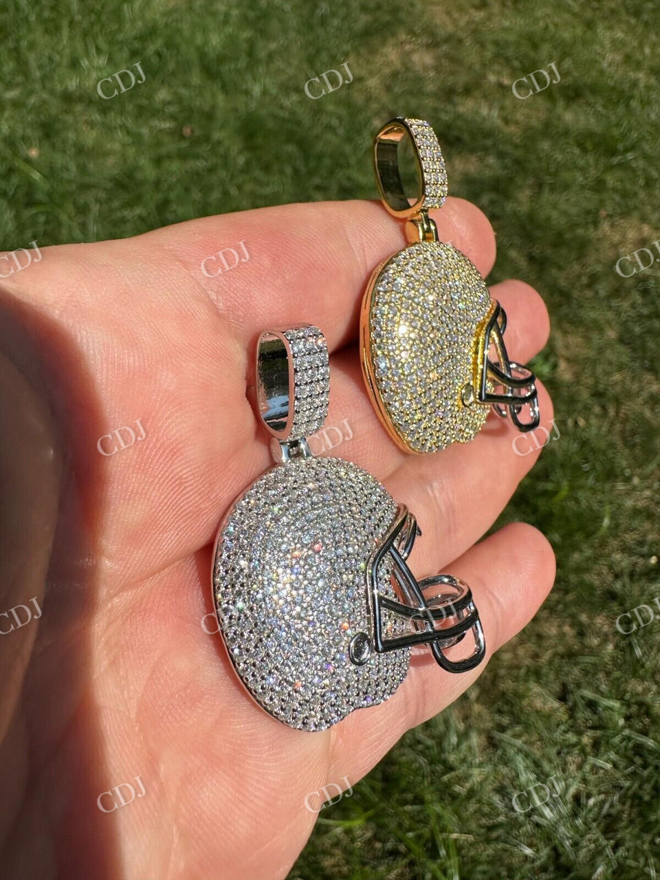 Football Helmet Round Diamond Hip Hop Pendant  customdiamjewel   