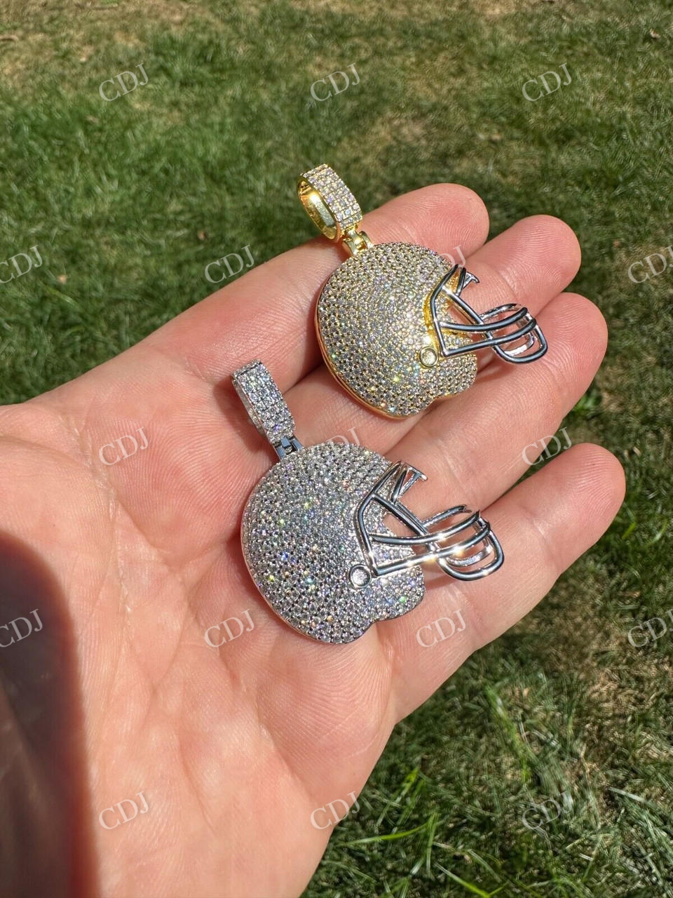 Football Helmet Round Diamond Hip Hop Pendant  customdiamjewel   