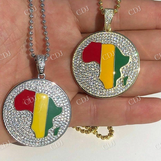 Africa Map Round Diamond Solid Gold Pendant  customdiamjewel   
