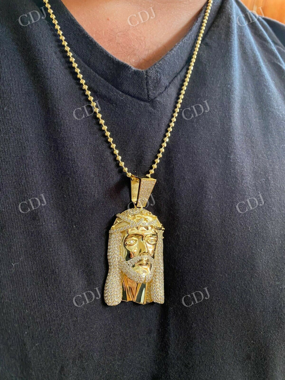14K Gold Moissanite Iced Jesus Piece Pendant  customdiamjewel   