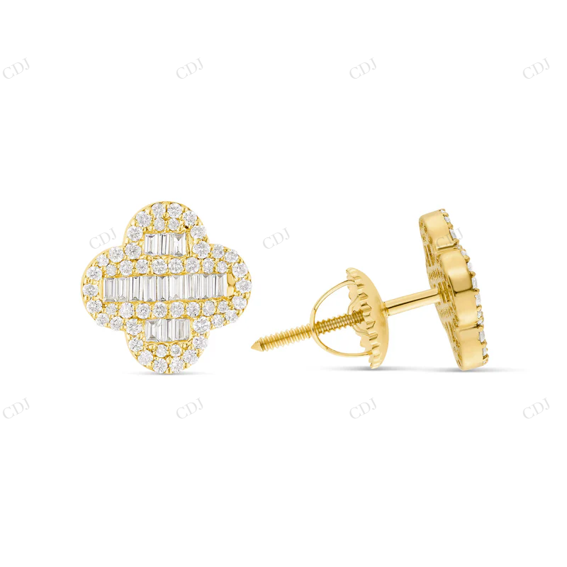 Baguette Moissanite Diamond Clover Stud Earrings Stud earrings CustomDiamJewel