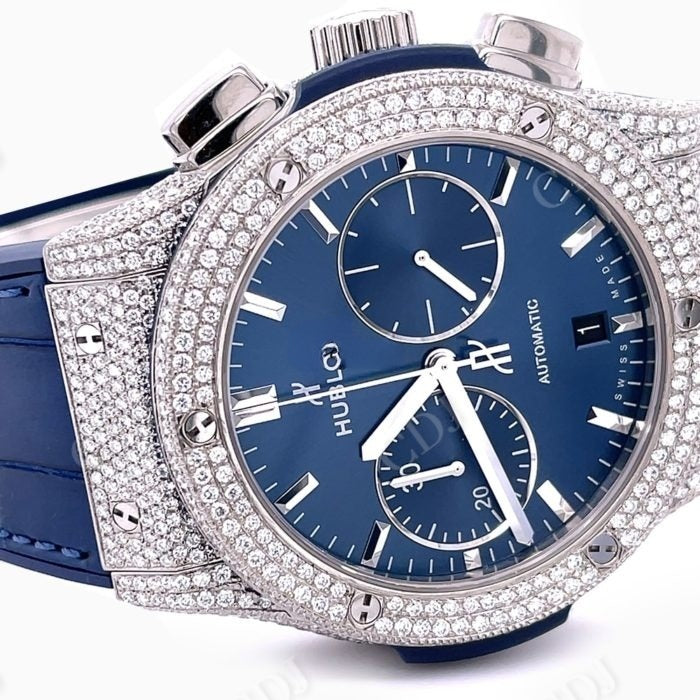 Luxurious Chrono Hublot Blue Belt Moissanite Watch customdiamjewel
