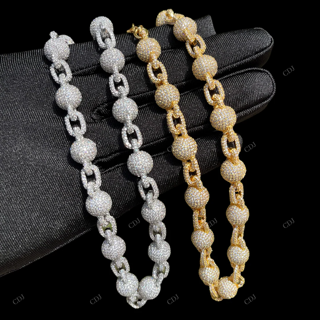 VVS Moissanite 925 Silver Ball Link Chain For Her CustomDiamJewel