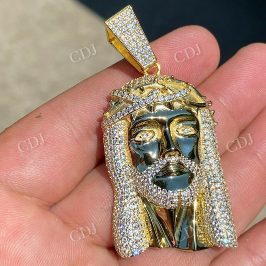 14K Gold Moissanite Iced Jesus Piece Pendant  customdiamjewel   