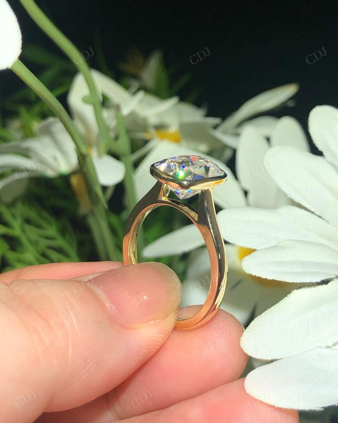 Bezel Set Lab Grown Diamond Solitaire Ring customdiamjewel