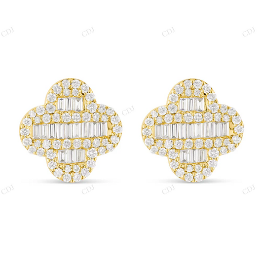 Baguette Moissanite Diamond Clover Stud Earrings Stud earrings CustomDiamJewel